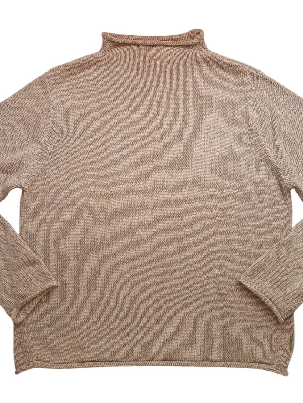Vintage Cotton Rollneck Marled Beige White Chunky Knit Sweater